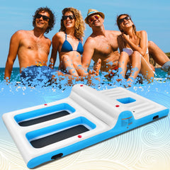 Île de Piscine Gonflable pour 4 Personnes avec Pompe Glacière Porte-Gobelets 360 x 197 x 66cm -