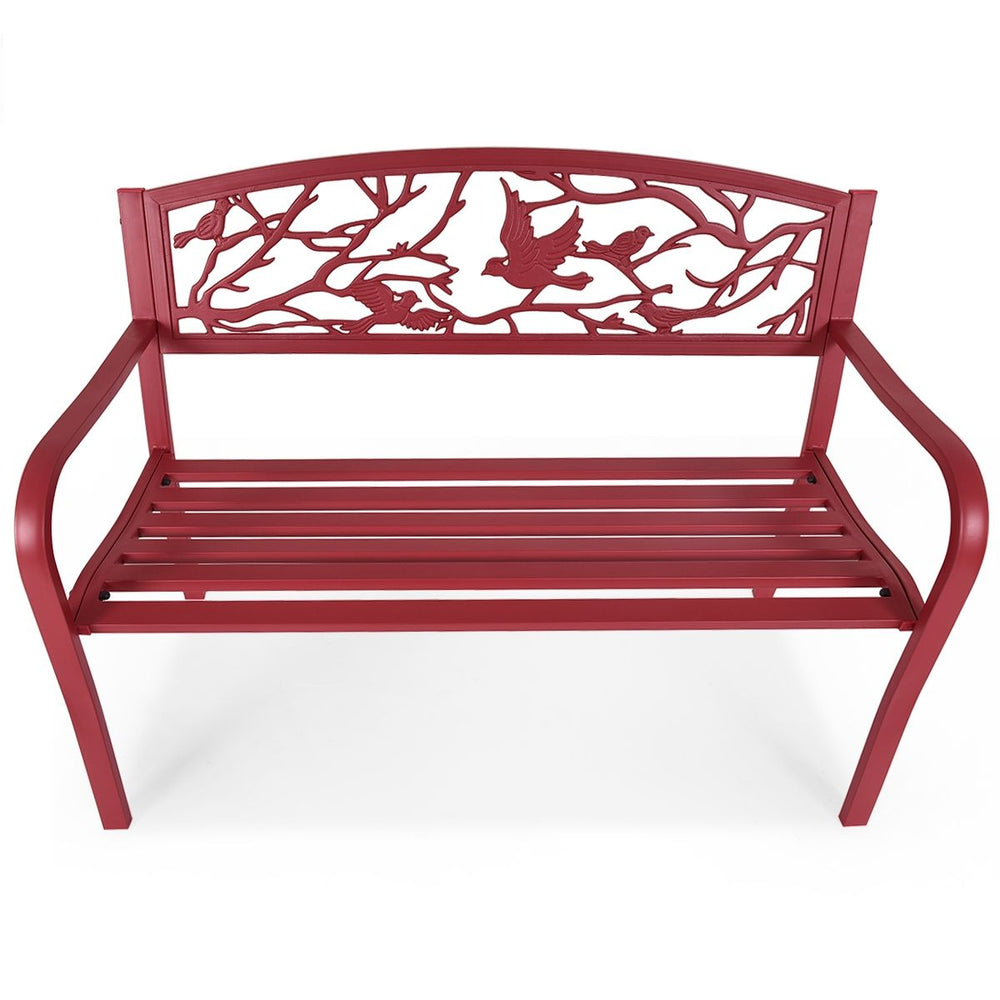 Banc de Jardin en Fer Rsistant de Haute Qualit Style Contemporain 2-3 Places Parfait pour Extrieur 127x60x88cm Rouge -