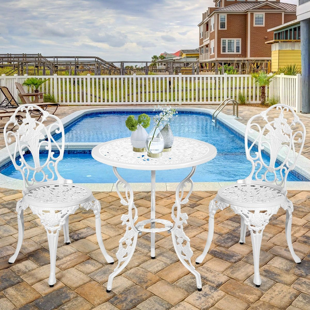 Ensemble Table et 2 Chaises pour Jardin en Aluminium en Forme de Rose Blanc Rsistant aux Intempries -