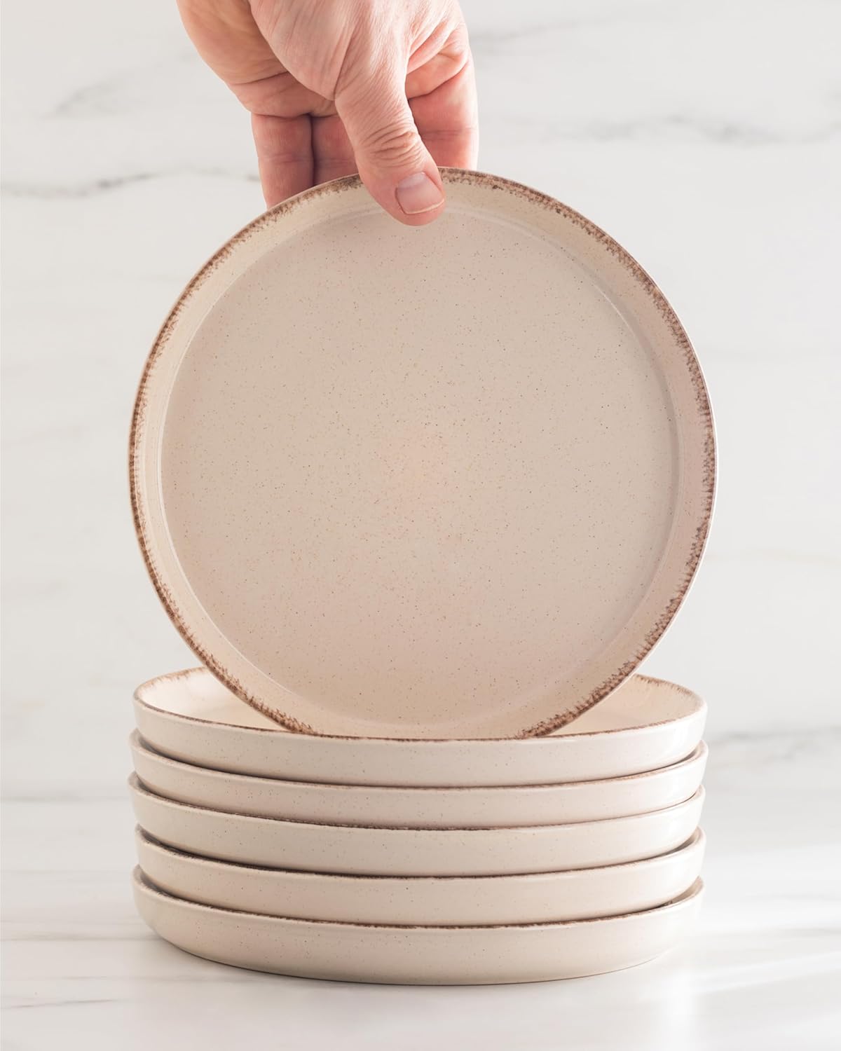 Ensemble Vaisselle en Grès 6 Personnes Rustique 24 pièces - Service de Table Rustique, Lavable au Lave-Vaisselle - Ensemble de Bols et Assiettes - Vaisselle de Table Pure Living en beige