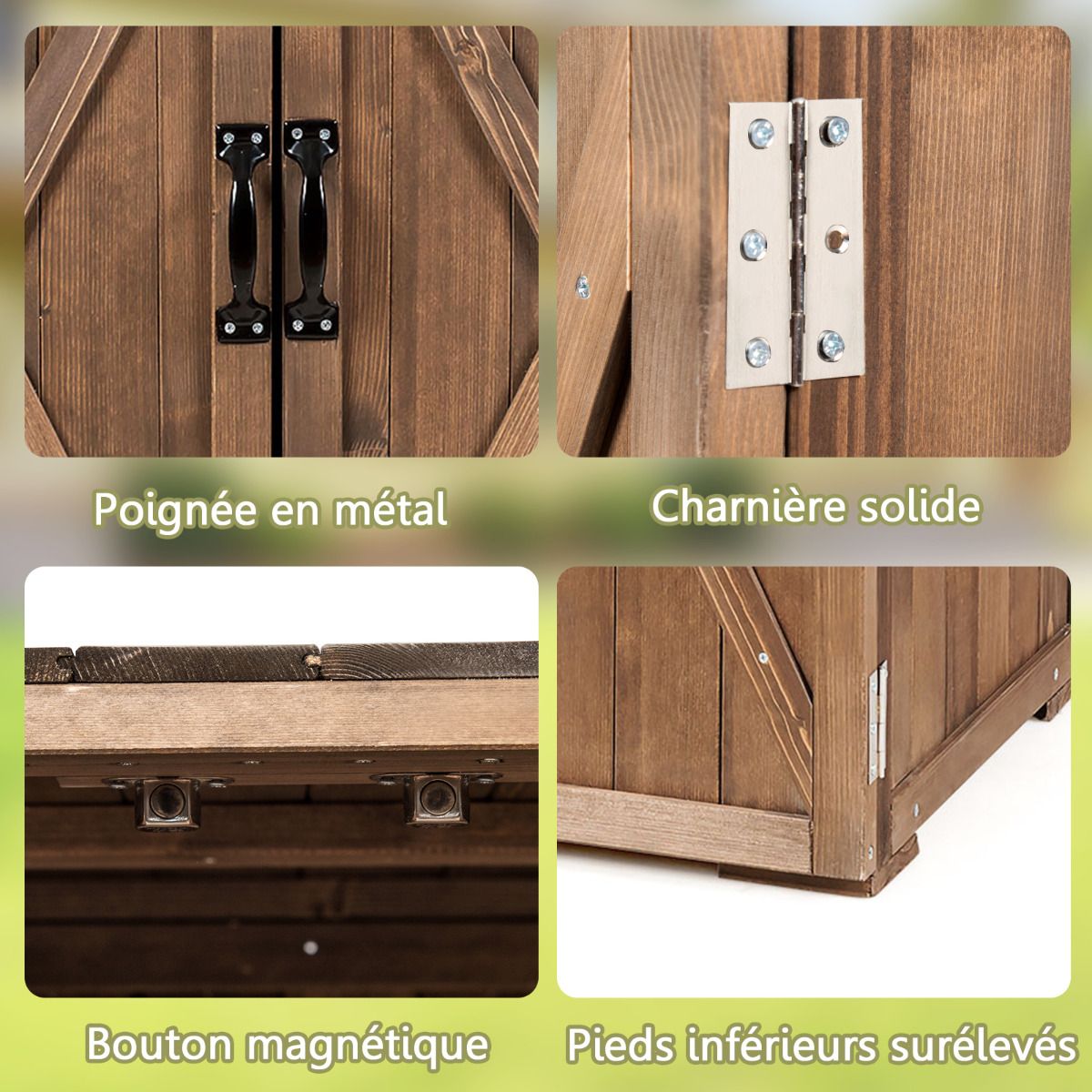 Armoire de Jardin Exterieur en Bois 77,5 x 56 x 72 cm Abri à Outils avec Double Portes Marron -