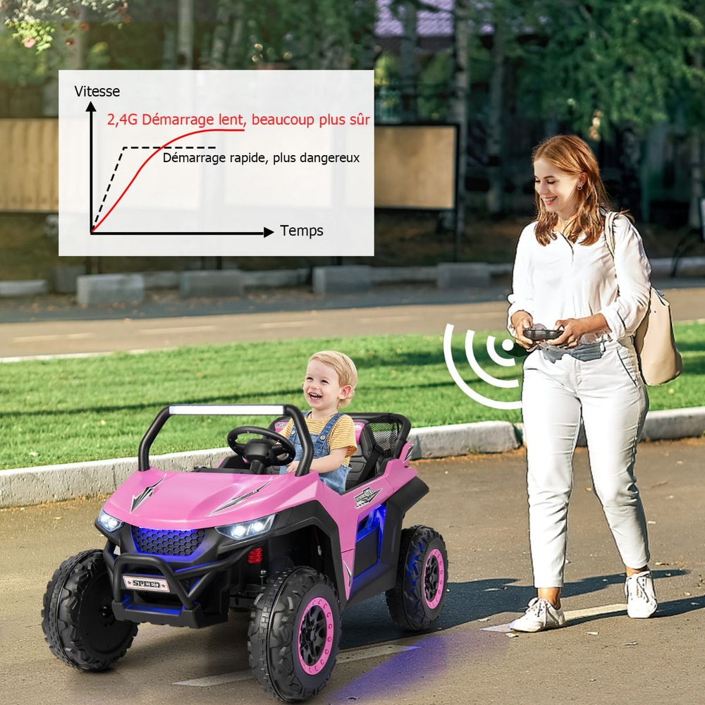 Voiture lectrique Enfant 12 V Tlcommande pour 3-8 Ans 2 Vitesses Ressort de Suspension Charge 59KG 118x74x71CM Noir/Rose/Rouge -