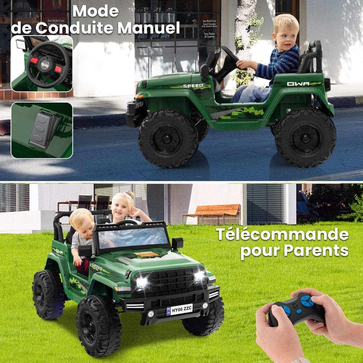 24V Voiture lectrique 2 Places Enfants avec Tlcommande 2,4G Musique LED Dmarrage Lent 2 Vitesses Charge 35kg pour 3-8 Ans+ Rouge/Rose/Vert -