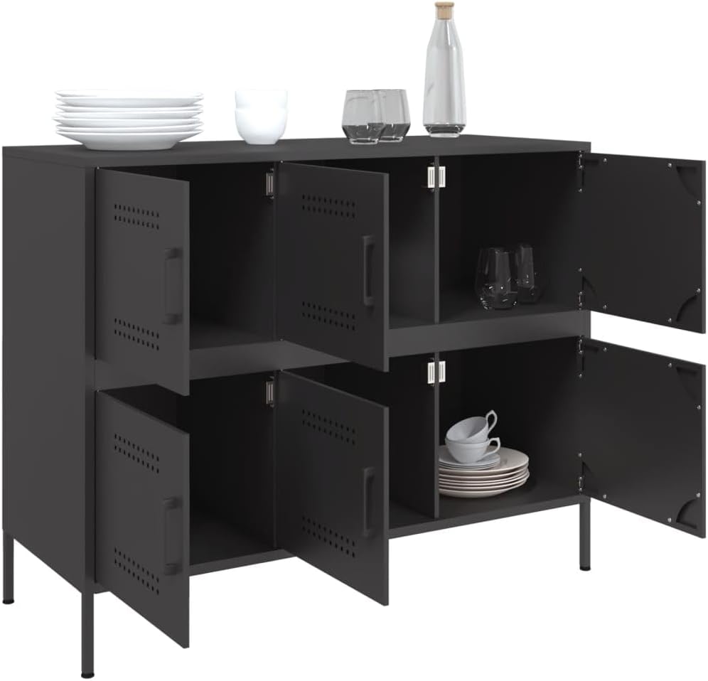 vidaXL Buffet, Armoire avec Pieds et Compartiments, Placard avec Porte, Meuble de Rangement Salon Intérieur, Noir 100,5x39x79 cm Acier