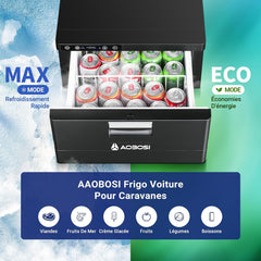 AAOBOSI 31L Tiroir Glaciere Electrique, Glaciere a Compression avec APP, Glaciere Caravane 12V/24V, -20℃ à 20℃ Glacière Électrique pour Voiture, Camion, Bateau, Camping-Car