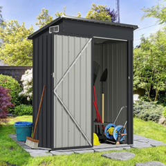 Abri de Rangement Toutes Saisons Abri  Outils Utilitaire avec Toit en Pente Porte Ouvrante Arations Cadre en Mtal Galvanis Gris -