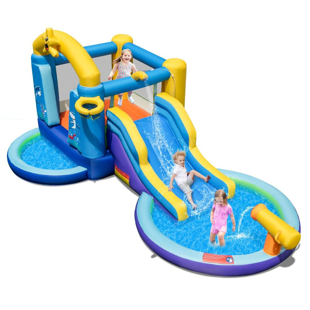 Ch芒teau Gonflable Ocan 6 en 1 avec Souffleur 680W Toboggan Aquatique & 2 Piscines Maison de Rebond Gonflable Charge 90kg -