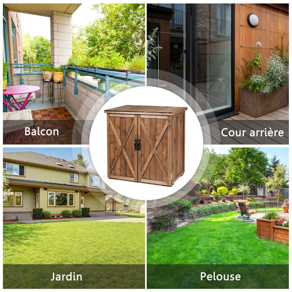 Armoire de Jardin Exterieur en Bois 77,5 x 56 x 72 cm Abri  Outils avec Double Portes Marron -