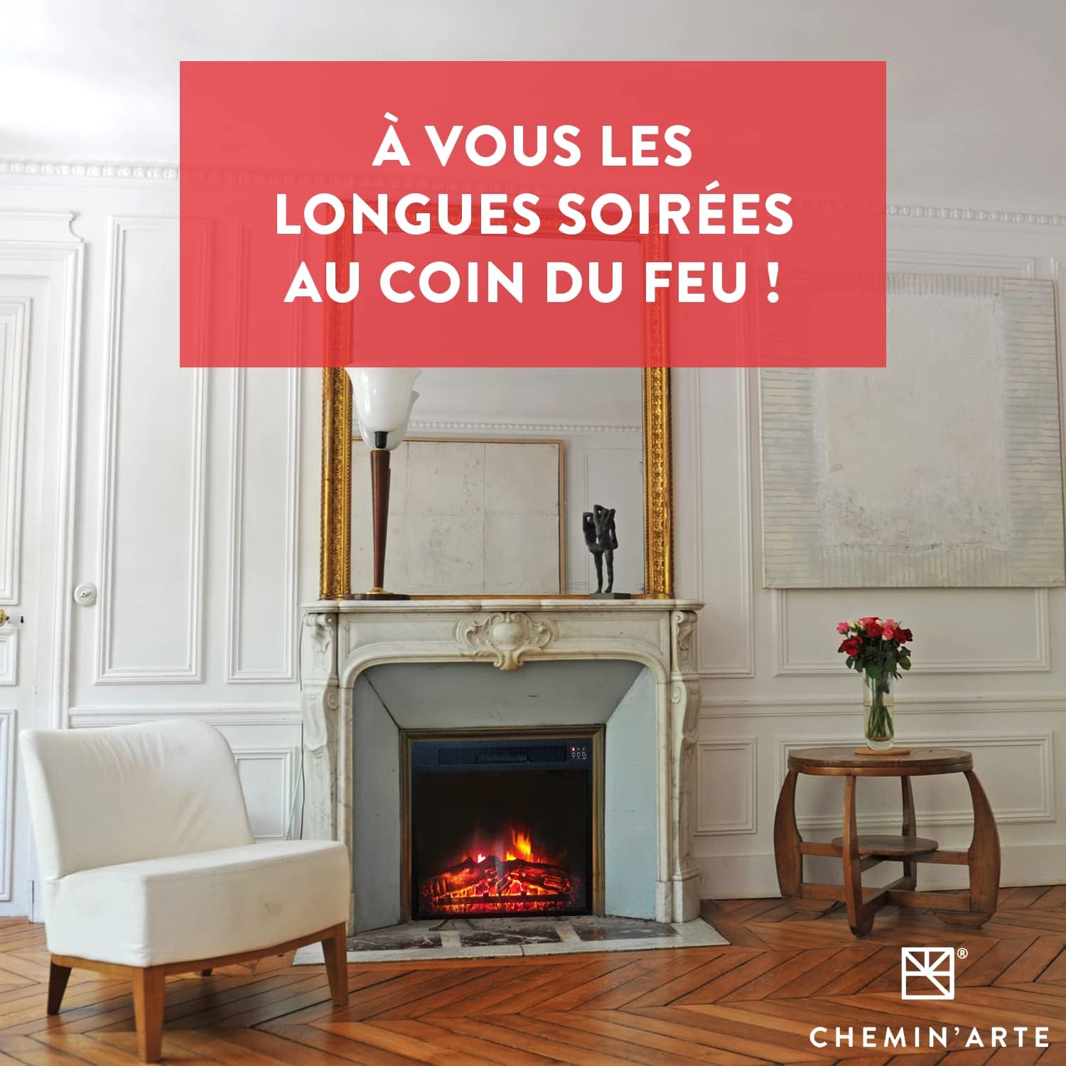Chemin’Arte Insert Électrique à Encastrer - Effet Flammes - LEDs - Oxford XL - 2000W - Conçu en France - Garanti 2 Ans