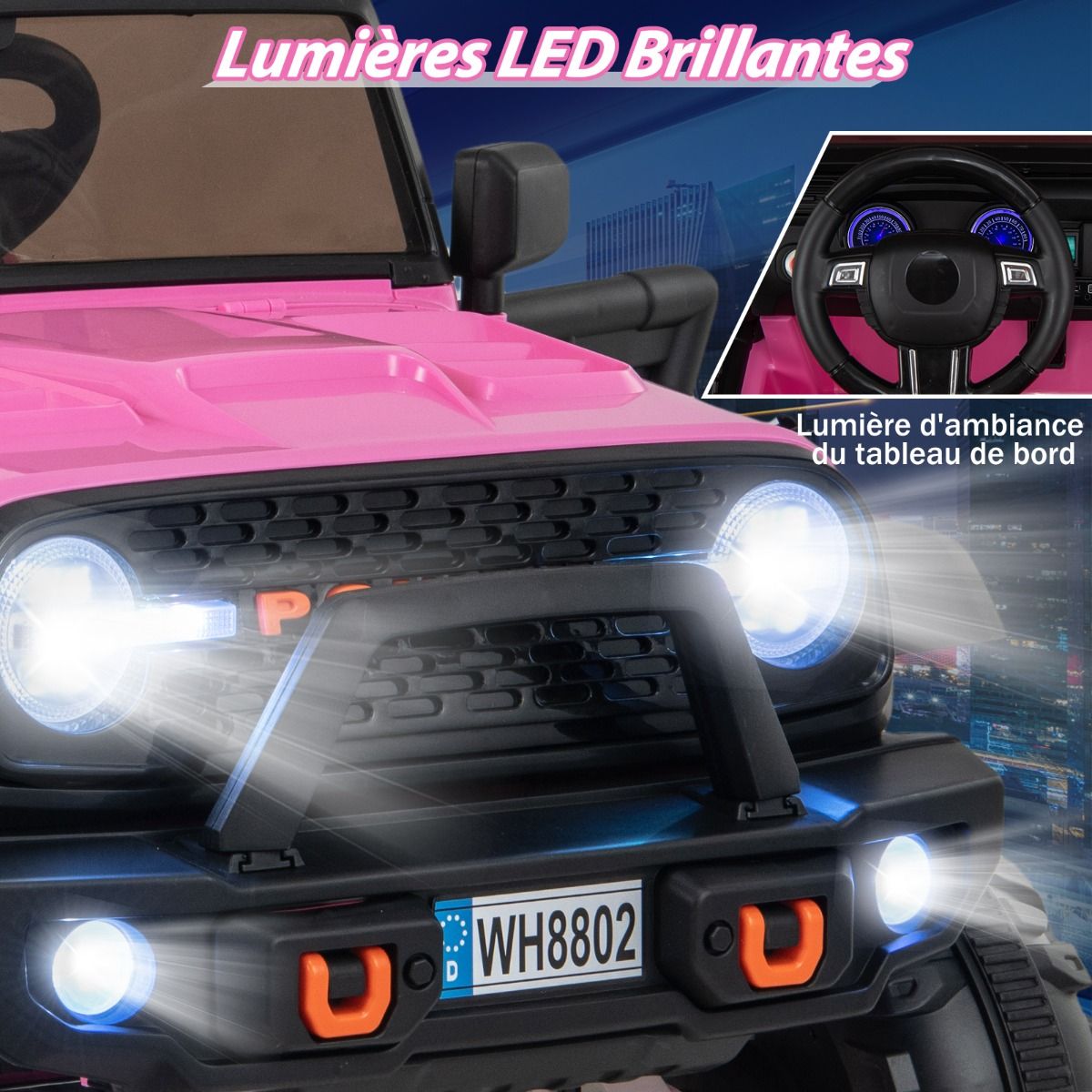 Voiture lectrique 24v pour Enfants 2 Places Tlcommande Musique Histoire Klaxon Usb Fonction de Dmarrage Lent Suspensions  Ressort Blanc/Noir/Rose/Violet -
