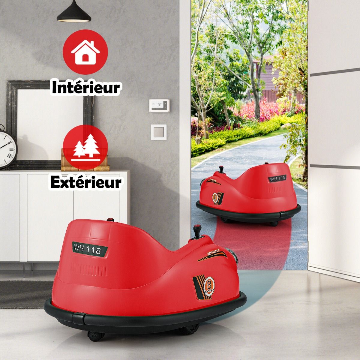 Auto-tamponneuse Electrique 12V pour Enfants Alimentée par Batterie Télécommande Lumières LED Musique pour les 2-5 Ans Rose/Rouge/Bleu -