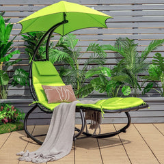 Bain de Soleil à Bascule Transat Suspendu avec Pare-Soleil & Coussin Hamac Charge 150KG 184 cm x 147 cm x 187 cm Vert -