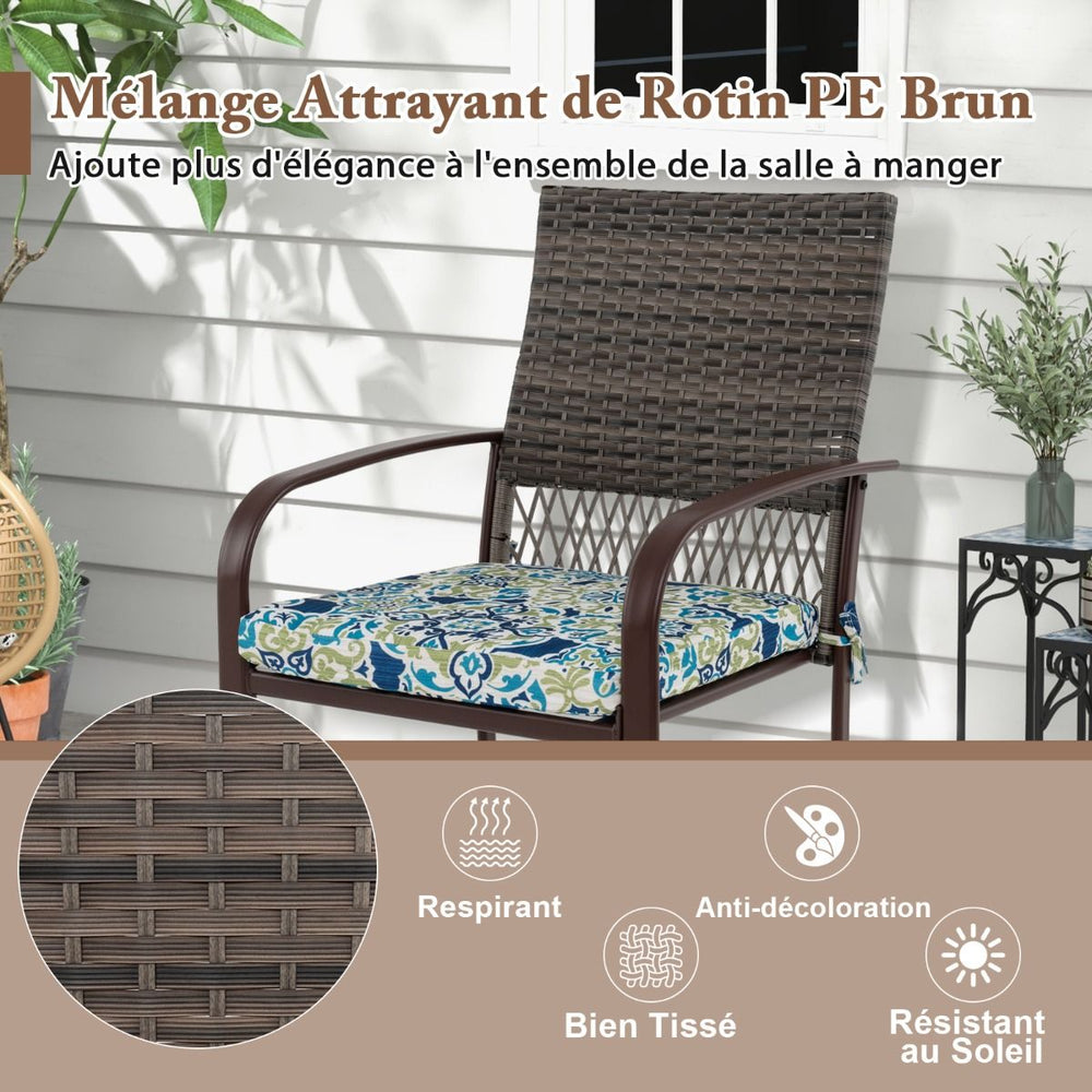 Ensemble de Meubles de Patio 5 Pièces Salon de Jardin 4 Fauteuils en Rotin avec Coussins et Table Carrée avec Trou pour Parasol -