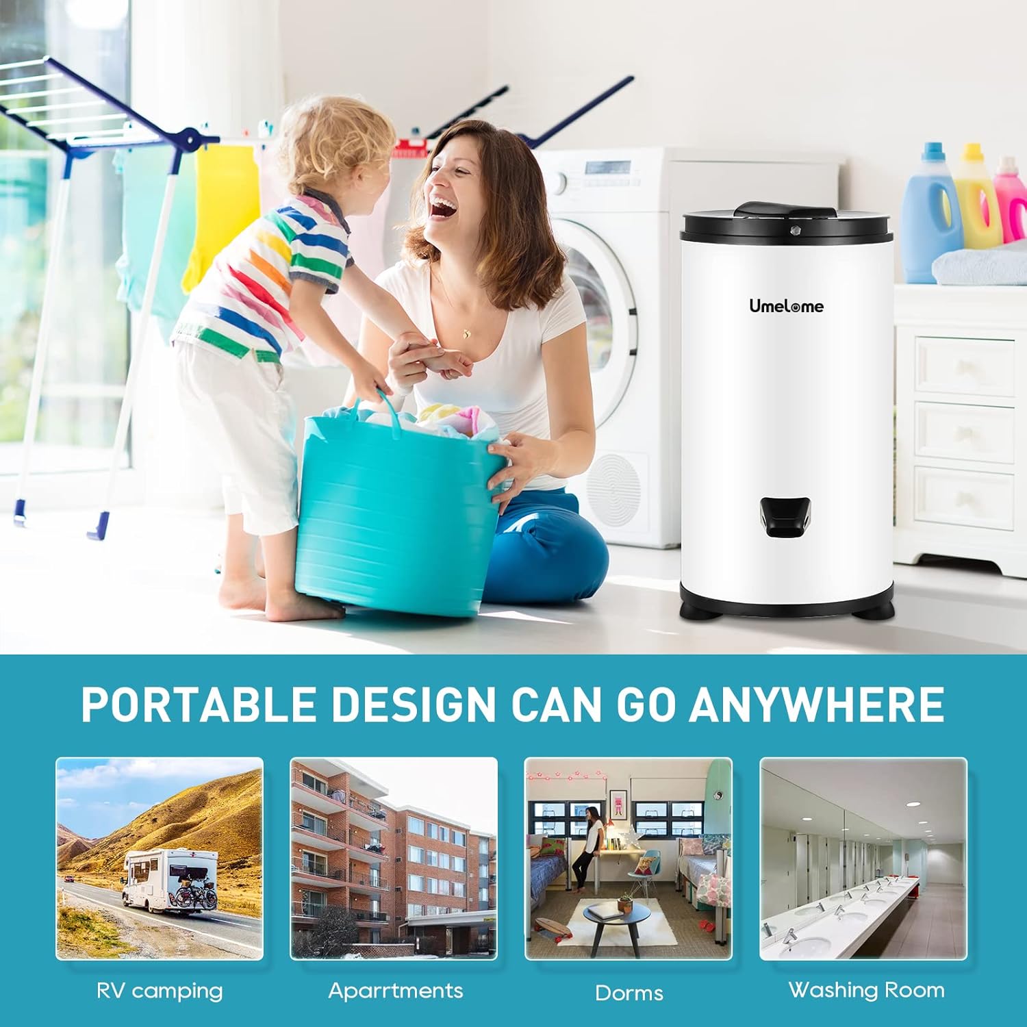 Umelome Essoreuse grande capacité 6 kg Séchoir rotatif 2800 tr/min Spin Dryer énergétique et économie d'énergie Blanc