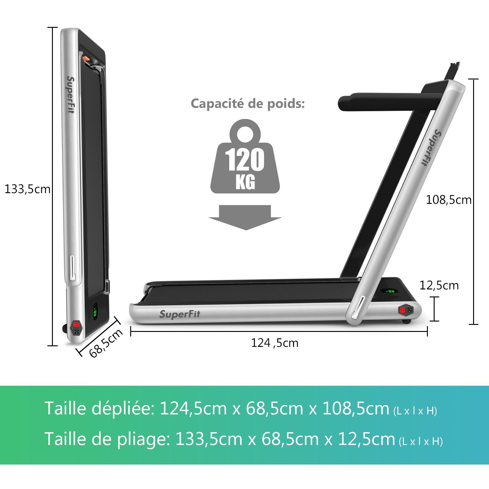 2 en 1 Tapis de Course Electrique Pliable 1 à 12 Km/H avec Haut-parleur Bluetooth Télécommande Moteur 0,75HP Vert/Blanc/Noir/Rouge/Or/Noir et Argenté/Bleu -