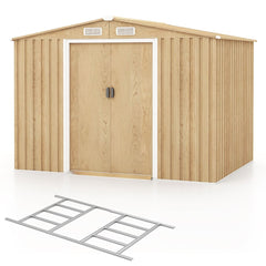 Abri de Rangement 259cm x196cm avec Base de Fondation Maison à Outils en Métal Galvanisé avec 4 Aérations Imperméable et Coupe-vent Naturel -