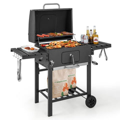 Barbecue à Charbon de Bois Portable avec 2 Tables d'Appoint Noir -