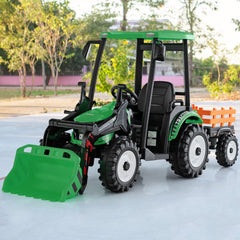 12V Tracteur lectrique Enfants avec Pelle&Remorque Amovible Vhicule lectrique  6 Roues avec Tlcommande & Musique 3-6 km/h pour 3-8 Ans Jaune/Vert -