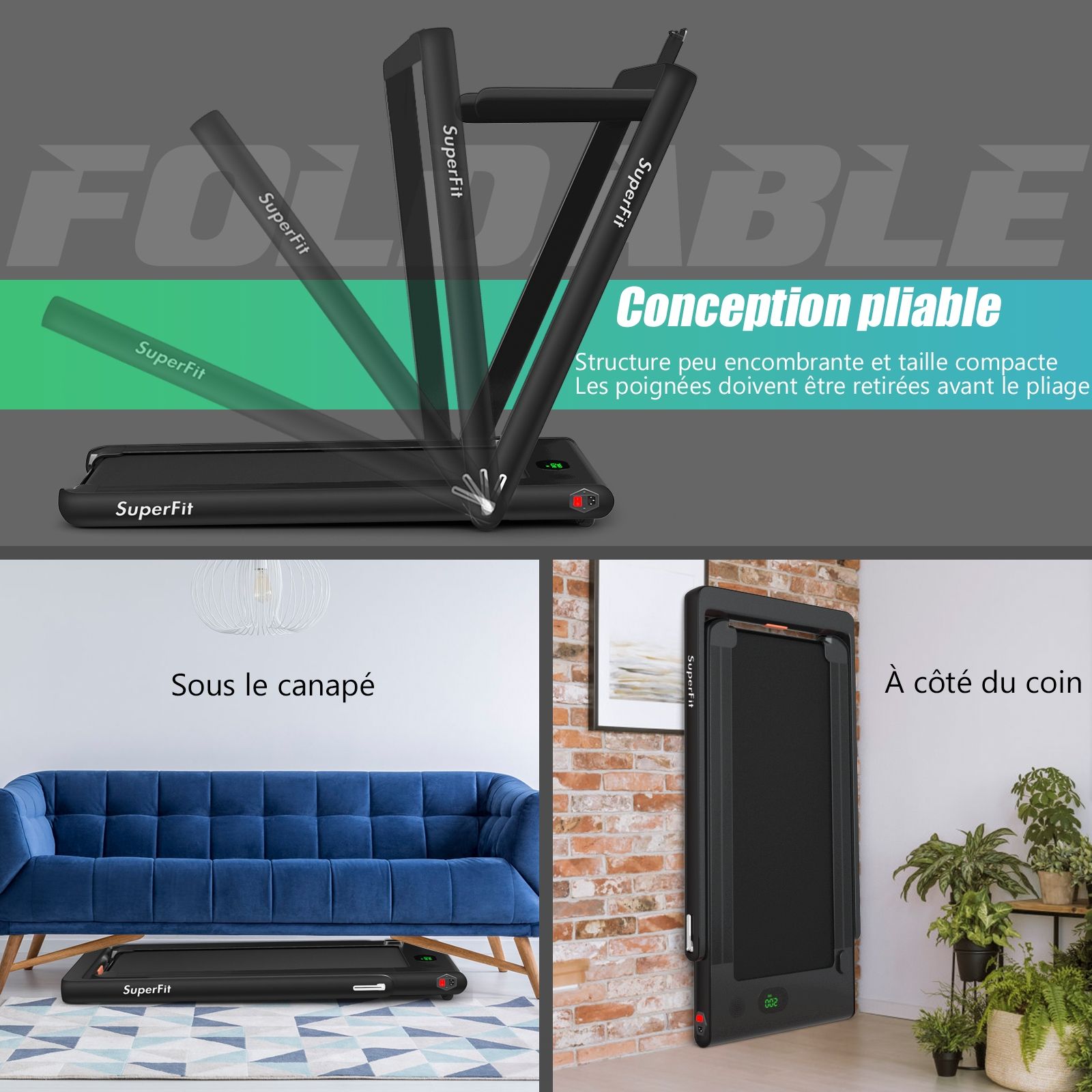 2 en 1 Tapis de Course Electrique Pliable 1  12 Km/H avec Haut-parleur Bluetooth Tlcommande Moteur 0,75HP Vert/Blanc/Noir/Rouge/Or/Noir et Argent/Bleu -