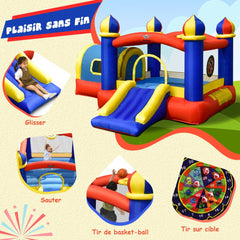 Château Gonflable pour Enfant avec Espace de Rebonds Petite Maison Toboggan Panier de Basket(sans Gonfleur) -