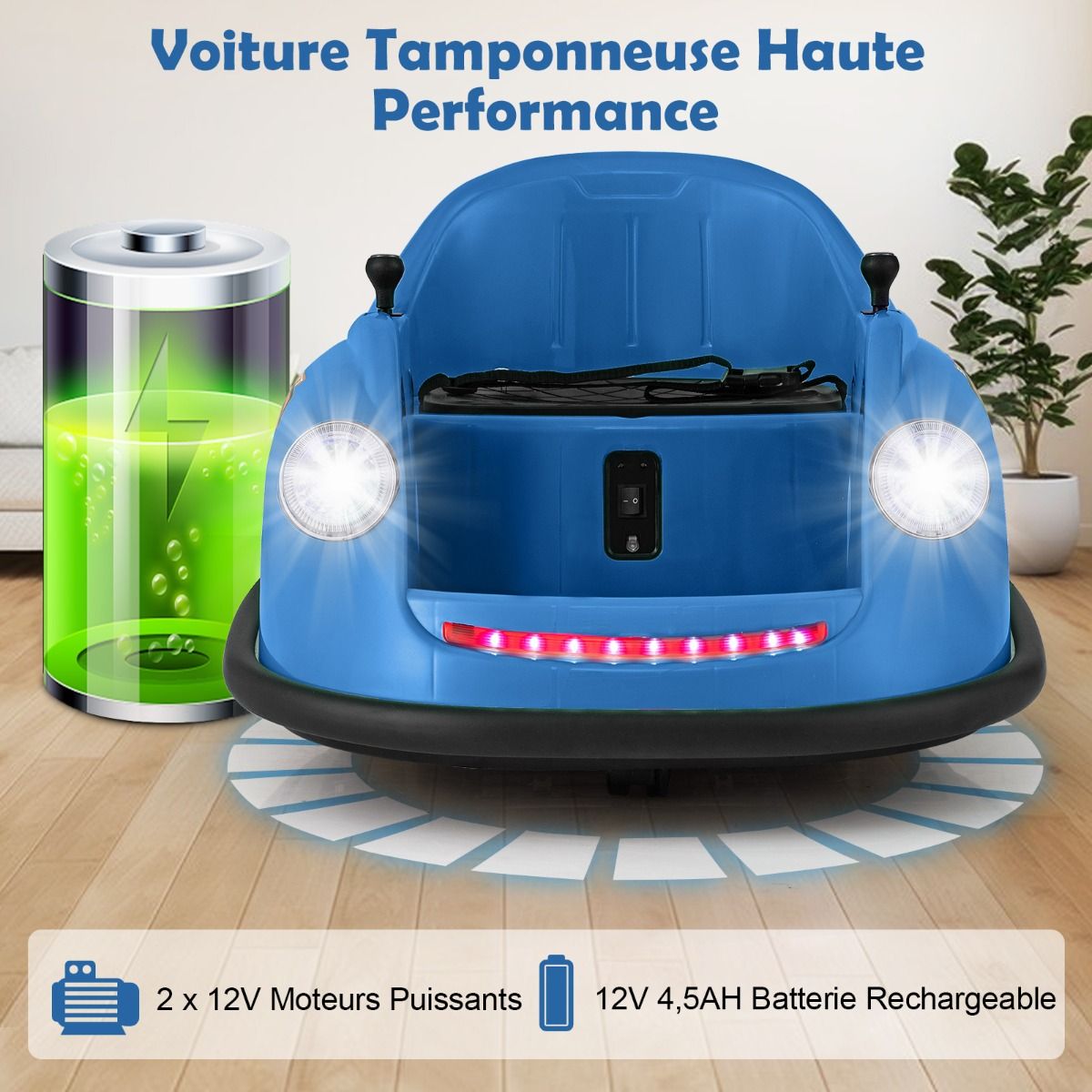 Auto-tamponneuse Electrique 12V pour Enfants Alimente par Batterie Tlcommande Lumires LED Musique pour les 2-5 Ans Rose/Rouge/Bleu -