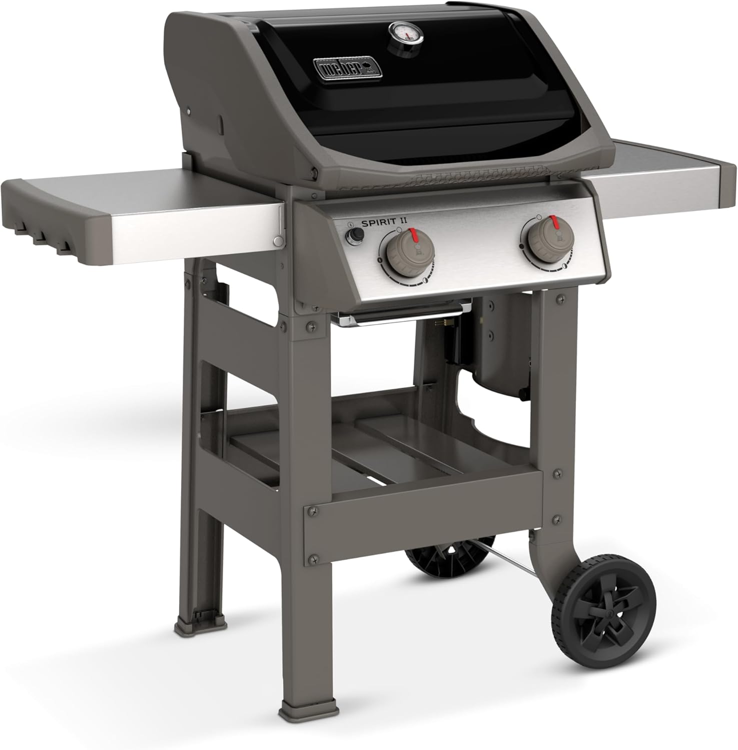 Spirit II E-210 GBS Barbecue  Gaz,2 Br没leurs,Surface de Cuisson 51 x 46 cm,Thermomtre de Couvercle,Table d'Appoint Rabattable (Gauche),4 Roues - Noir et Argent (44010153)