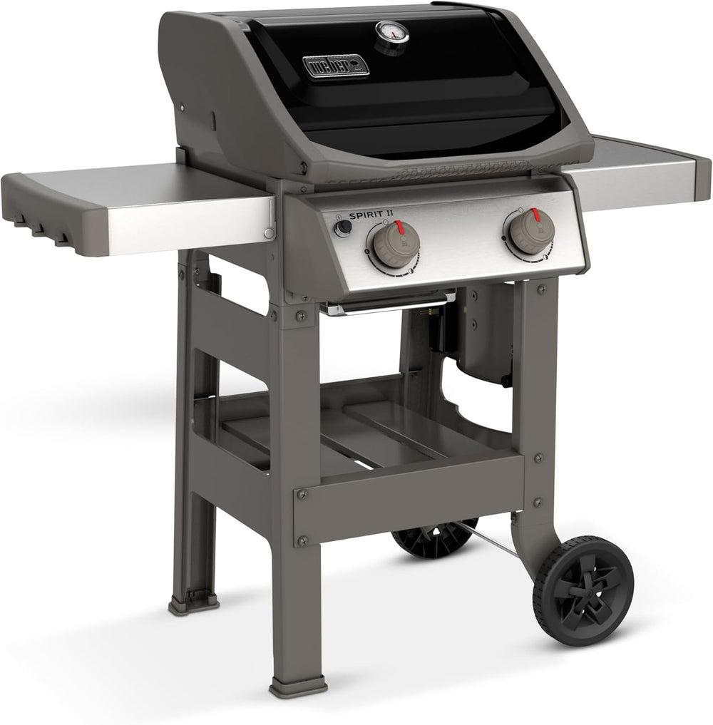 Spirit II E-210 GBS Barbecue  Gaz,2 Br没leurs,Surface de Cuisson 51 x 46 cm,Thermomtre de Couvercle,Table d'Appoint Rabattable (Gauche),4 Roues - Noir et Argent (44010153)