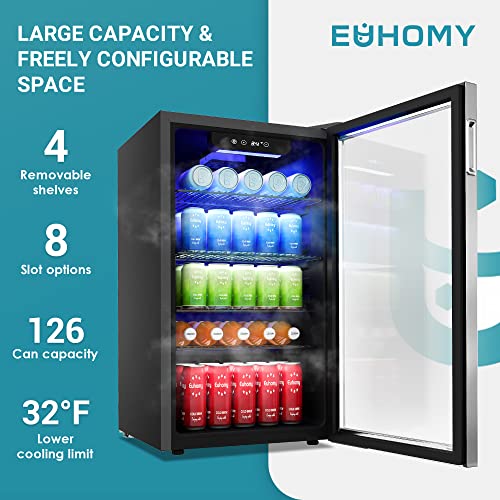 Frigorifero per bevande,mini frigo da 126 lattine con porta in vetro -
