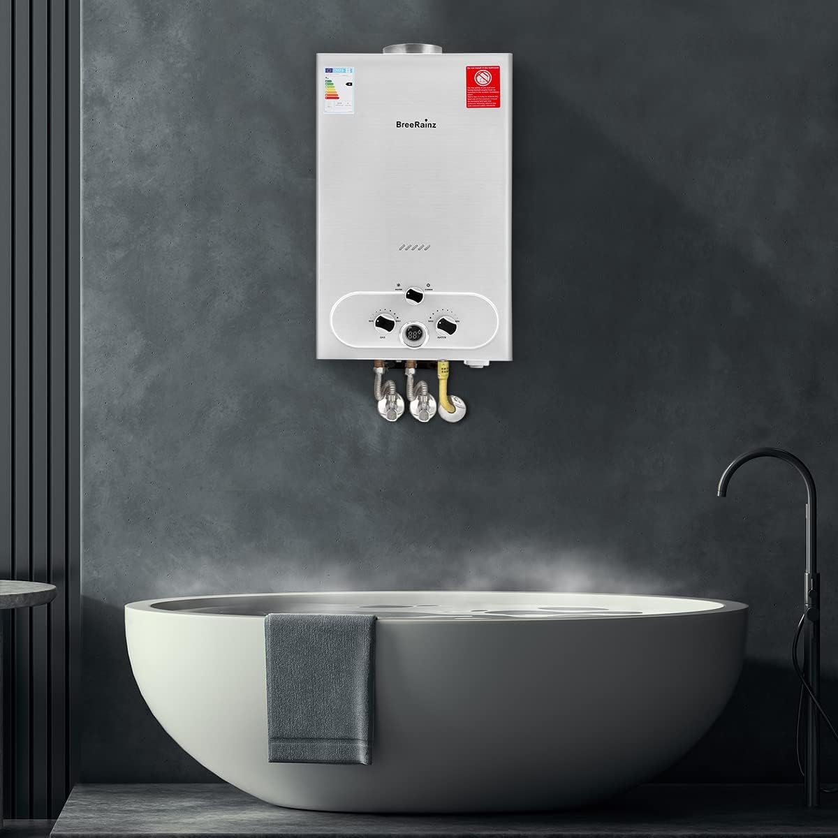 20LPM Chauffe-eau Gaz, 40KW Chauffe-eau Instantané GPL avec Pression d'Eau Requise Très Faible de 0,1 Bar pour la Douche et à la Demande, Fonctionne au Butane et Propane