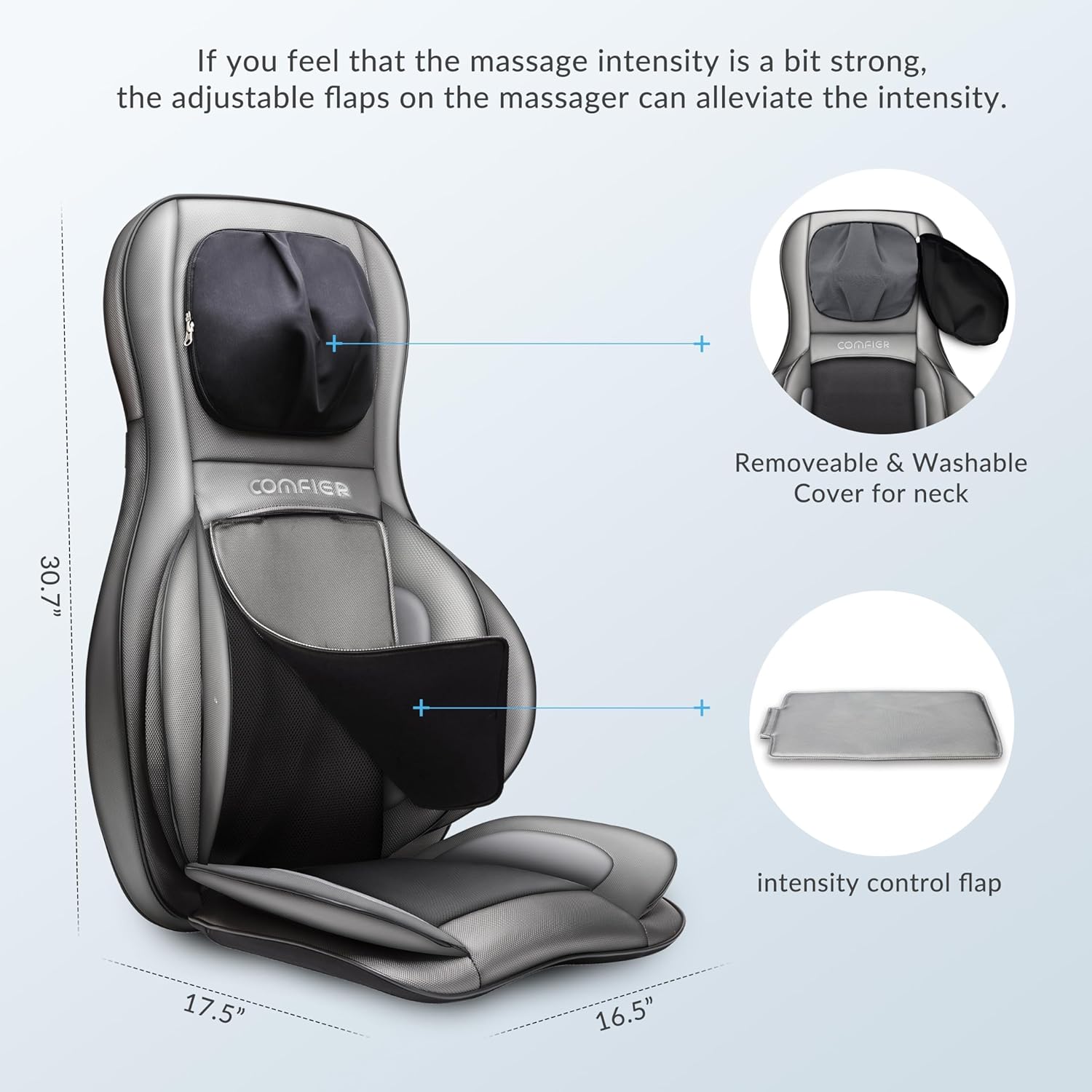 COMFIER Siège Massant Shiatsu pour Dos & Cou - Masseur de Dos Complet à Pétrir 2D/3D avec Chaleur et Compresse réglable, Fauteuil Massant pour hanche/nuque/dos, Masseur Complet du Corps