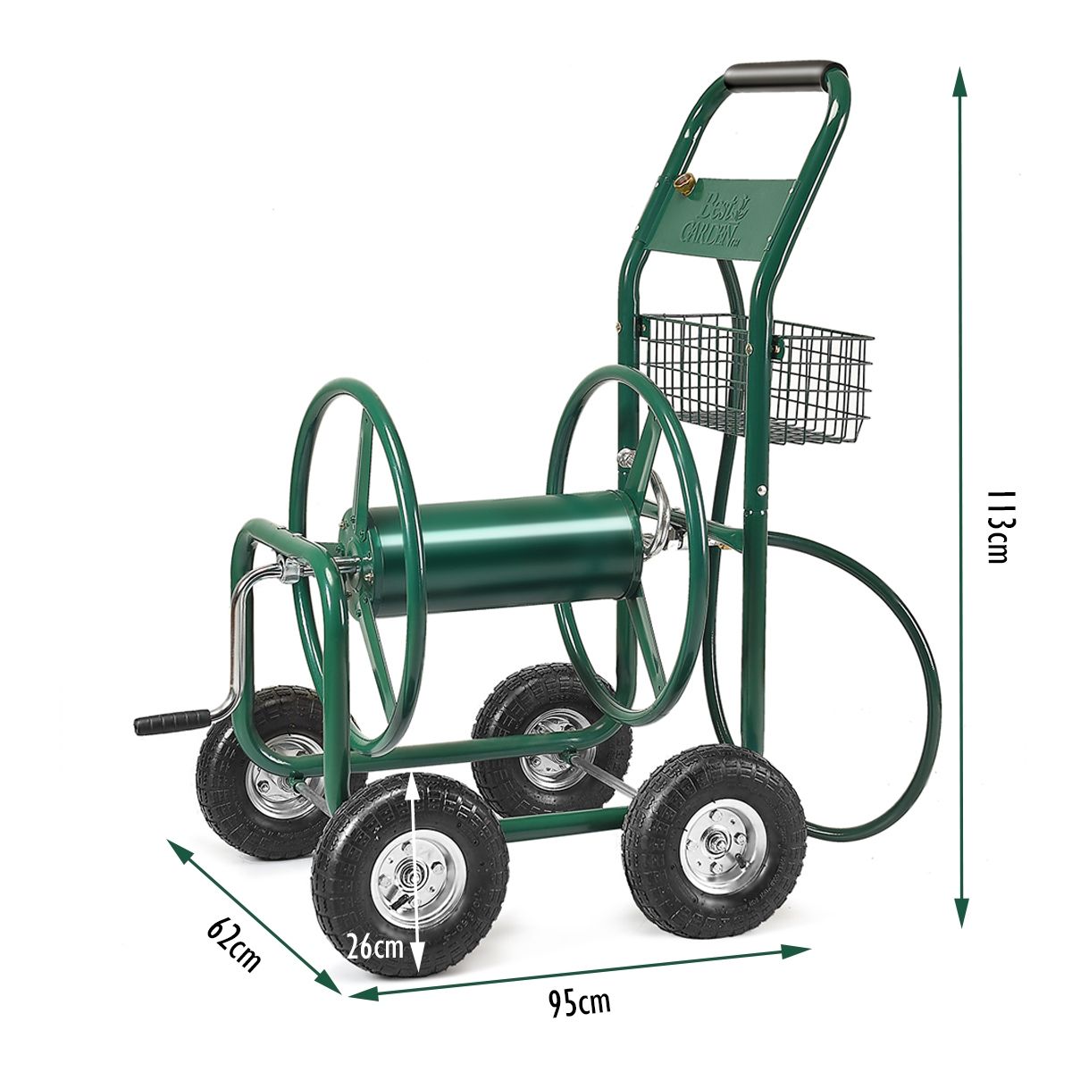 Dvidoir de Tuyau d橝rrosage avec 4 Roulettes Chariot pour 1.7m de Tuyau d橝rrosage Panier,95x62x113cm,Vert -