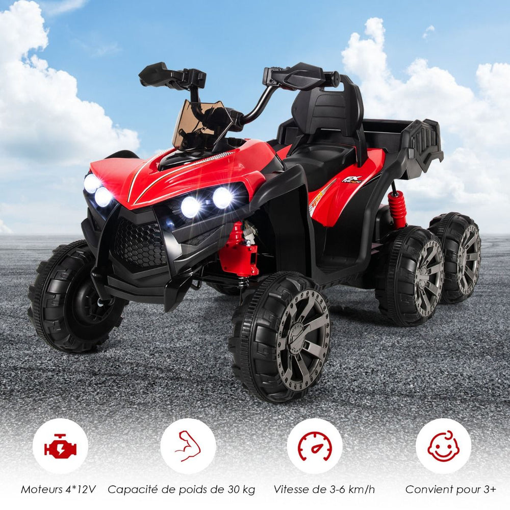 12V Quad Electrique Enfants avec Lumires LED et Musique Vhicule Electrique Enfants avec Dmarrage Lent Charge 30kg 129 x 69 x 72 cm Noir/Rouge -