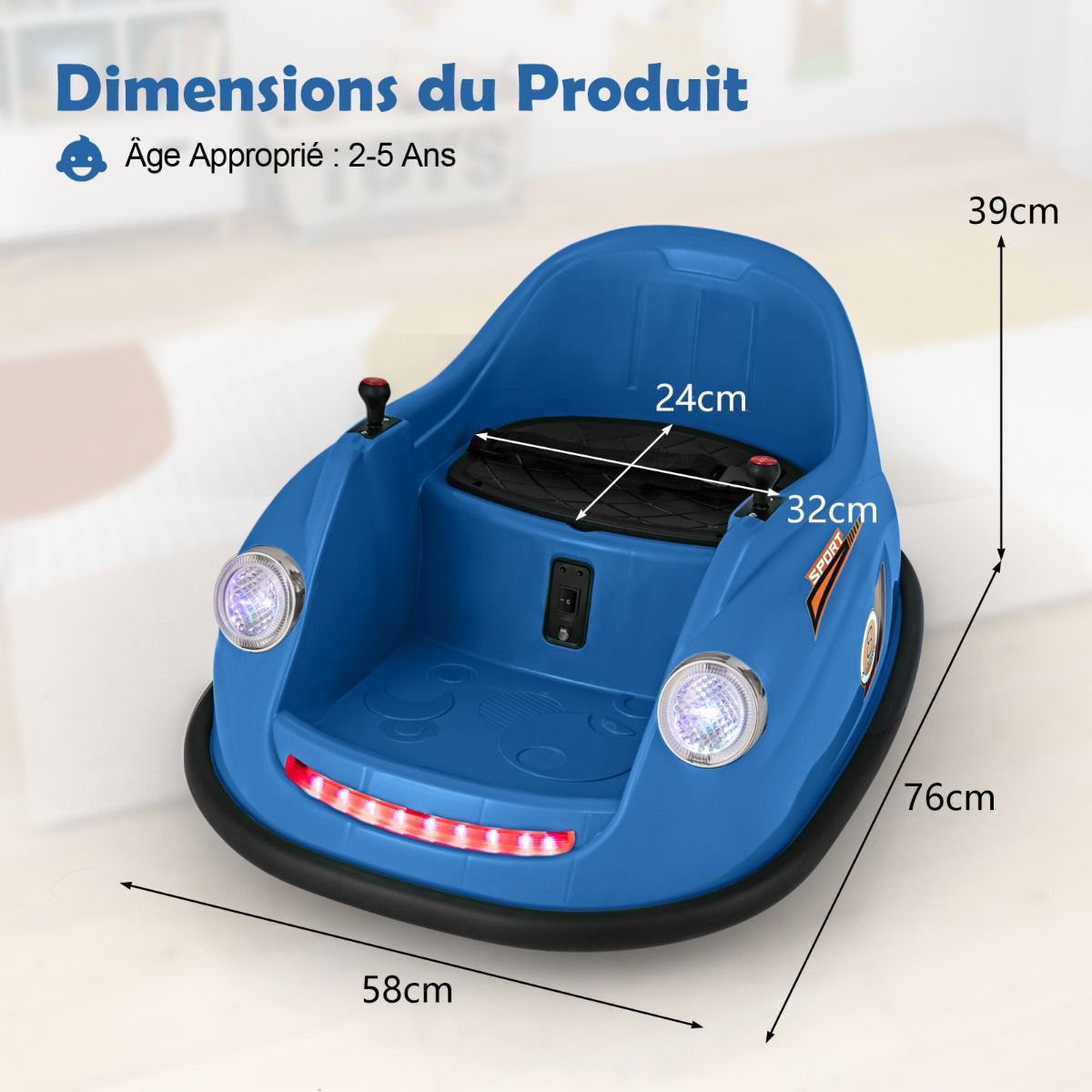 Auto-tamponneuse Electrique 12V pour Enfants Alimente par Batterie Tlcommande Lumires LED Musique pour les 2-5 Ans Rose/Rouge/Bleu -