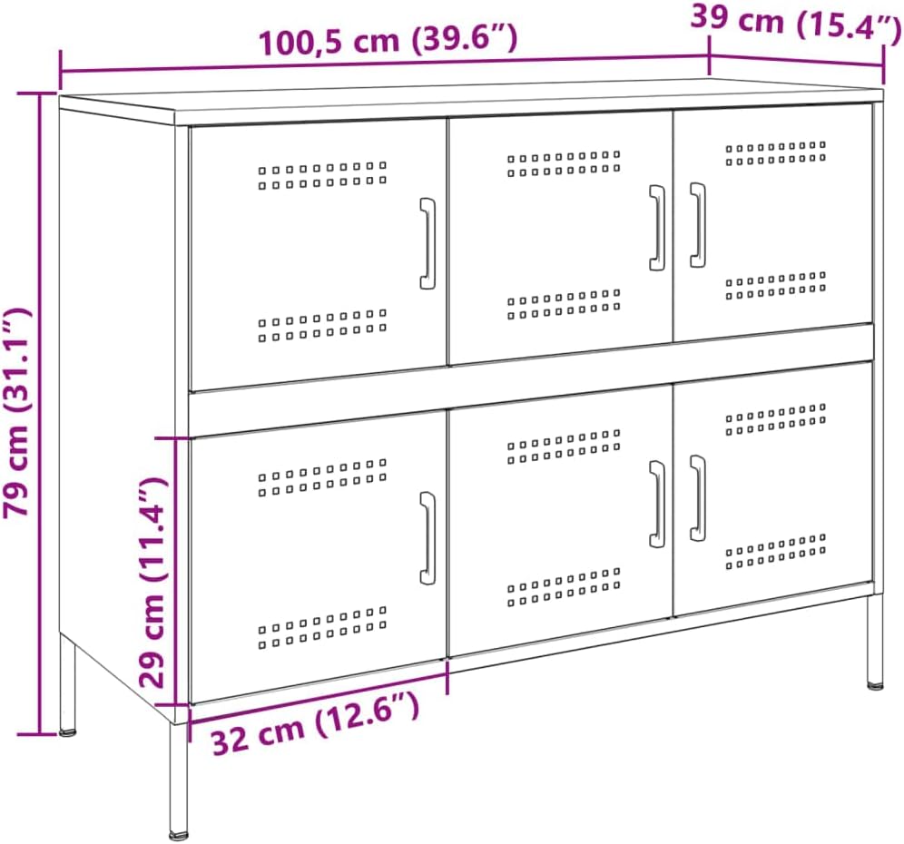 vidaXL Buffet, Armoire avec Pieds et Compartiments, Placard avec Porte, Meuble de Rangement Salon Intérieur, Noir 100,5x39x79 cm Acier