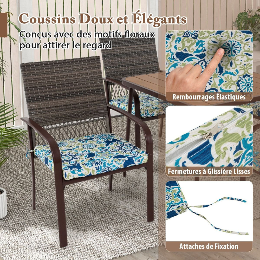 Ensemble de Meubles de Patio 5 Pices Salon de Jardin 4 Fauteuils en Rotin avec Coussins et Table Carre avec Trou pour Parasol -