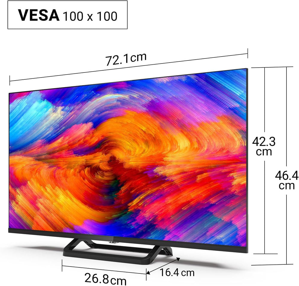 TuTu Téléviseurs 32 Pouces (80 cm) LED Central Pied TV HD Ready Triple Tuner (DVB-C / T2 / S2) HDMI x2 CI+ Lecteur multimédia USB 2.0 Mode hôtel Dolby Audio 2024