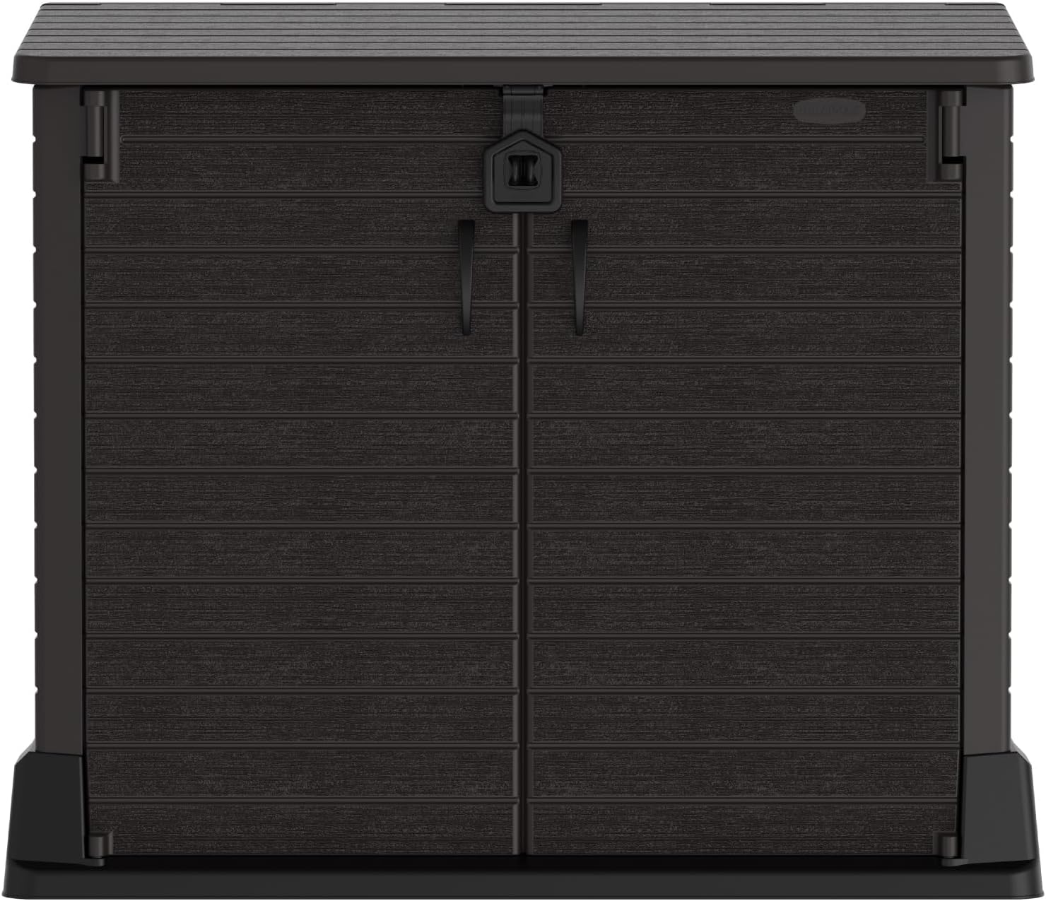 Duramax StoreAway 1200L Plastic Garden Shed/ Flat Lid,Outdoor Storage Shed,Wheelie Bin Hideaways,Wheelie bin box,Durable Construction,Ideal for Bikes,BBQs & 2x 240L Bins,145x85x125 cm,Brown