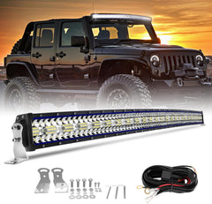 BraveWAY 52 Pouces Slim incurvée Barre Rampe LED 480W 32500LM, Triple rangée Barre LED 4x4 projecteur Flood avec kit de Harnais pour 4x4 Tracteur Voiture Camion SUV ATV, 12V 24V