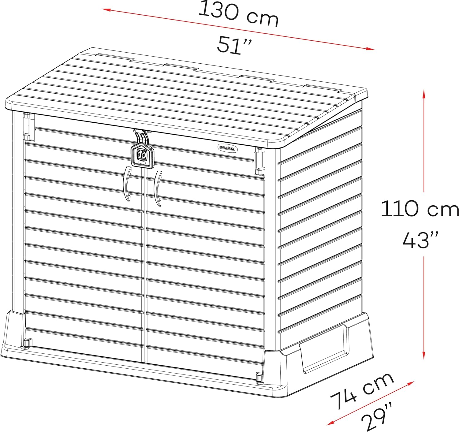 Duramax StoreAway 1200L Plastic Garden Shed/ Flat Lid,Outdoor Storage Shed,Wheelie Bin Hideaways,Wheelie bin box,Durable Construction,Ideal for Bikes,BBQs & 2x 240L Bins,145x85x125 cm,Brown