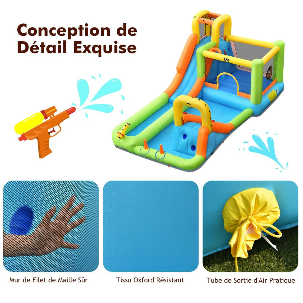 Château Gonflable 8 en 1 avec 2 Toboggans Parc Aquatique avec Maison de Saut Charge 135kg pour 3 Enfants de 3-10 Ans -