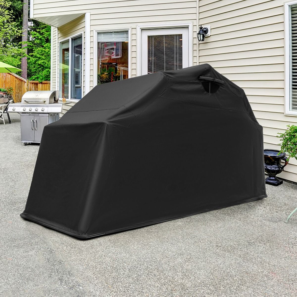 Abri de Moto Extrieur Tente Moto avec Housse en Tissu Oxford Fen锚tres en Maille Enroulables Housse Moto Exterieur tanche pour Moto Vlos Outils Noir -