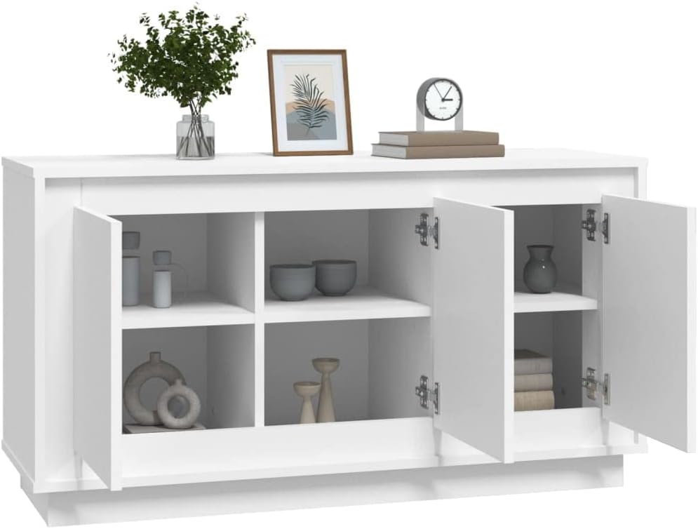 vidaXL Buffet, Armoire Latérale avec 6 Compartiments, Placard avec Porte, Meuble de Rangement Salle de Séjour, Moderne, Blanc Bois d'Ingénierie