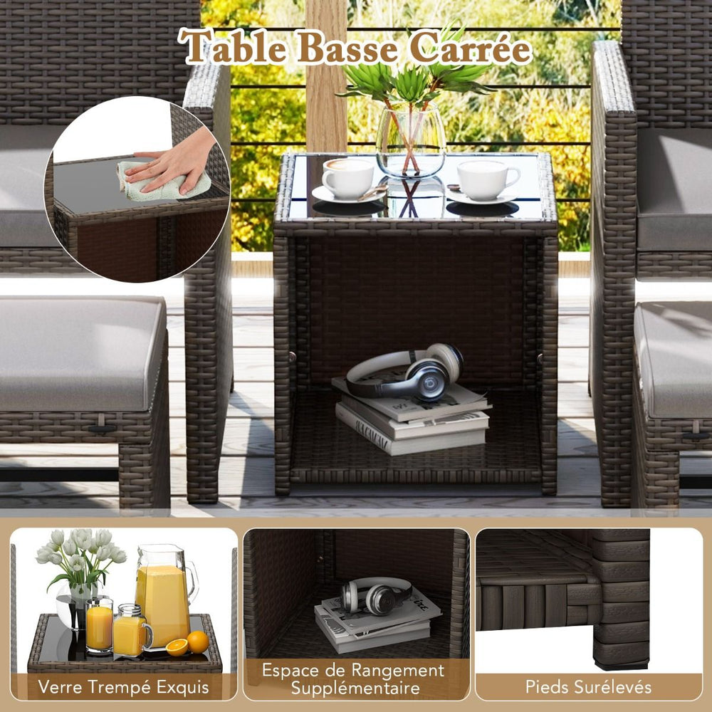 Ensemble Meuble de Salon 5PCS Salon de Jardin en Rotin PE avec Coussin pour Balcon Piscine Terrasse Gris/Blanc -