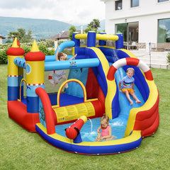 Château Gonflable Style Bateau avec Toboggan Incurvé Zone de Saut Mur d'Escalade Gonfleur non Inclus -