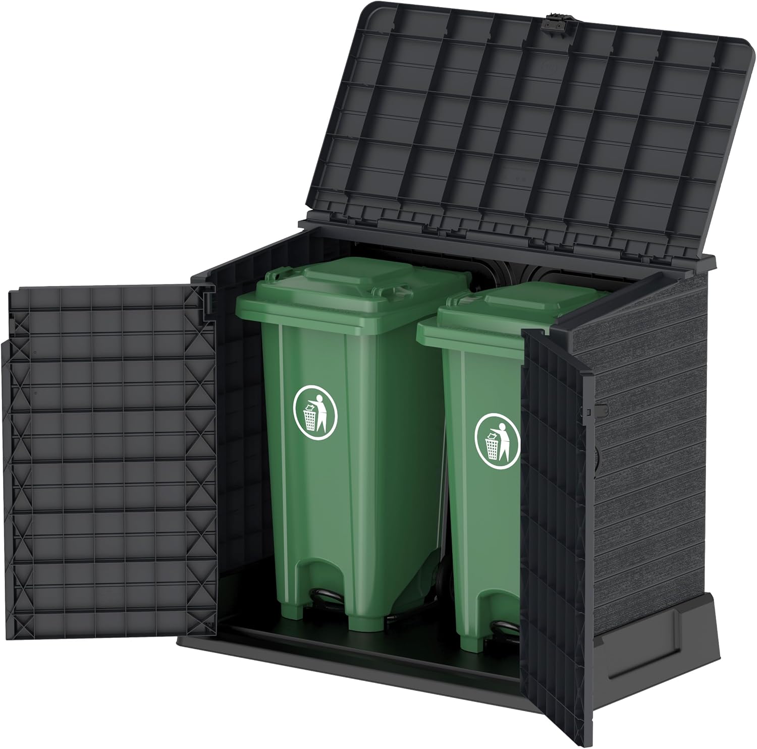 Duramax StoreAway 1200L Plastic Garden Shed/ Flat Lid,Outdoor Storage Shed,Wheelie Bin Hideaways,Wheelie bin box,Durable Construction,Ideal for Bikes,BBQs & 2x 240L Bins,145x85x125 cm,Brown