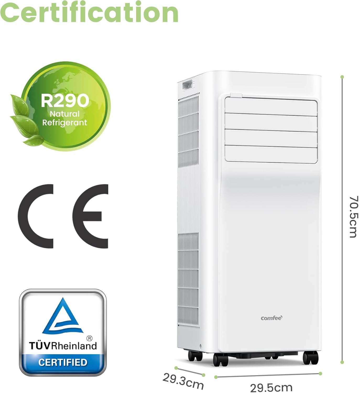COMFEE' Climatiseur Mobile 9000 BTU/h 2,6kW, Contrôle APP, 3 Modes, 3 Vitesses de ventilation, Dimensions compactes, Pour pièces de 33㎡, Breezy Cool 2.6, Fonctionne avec Alexa
