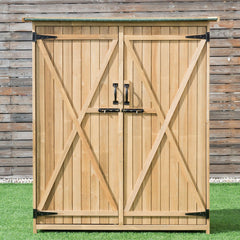 Abri de Jardin en Bois Cabane de Jardin Extrieur Double Portes avec Loquet Toit Inclin en Asphalte Cabanon Jardin Extrieur 140 x 50 x 162 cm Naturel -