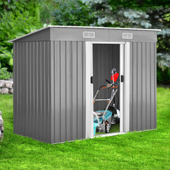 Abri de Jardin  l'Extrieur en Acier Galvanis avec 2 Portes,4 Bouches d'Aration pour Stocker Outils 238 x 131 x 181CM Gris+Blanc -