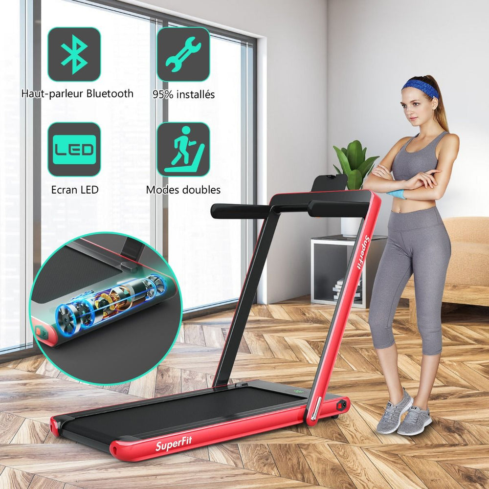2 en 1 Tapis de Course Electrique Pliable 1  12 Km/H avec Haut-parleur Bluetooth Tlcommande Moteur 0,75HP Vert/Blanc/Noir/Rouge/Or/Noir et Argent/Bleu -