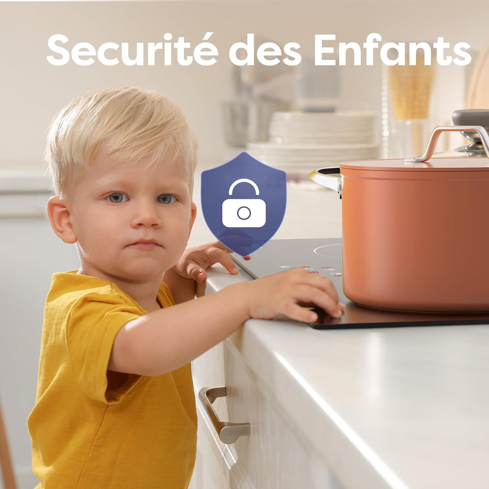 CIARRA Plaque à Induction 4 Feux 6000W - Commande Tactile - Plaque de Cuisson Encastrable - 9 Niveaux de Puissance- Minuteur - Verrouillage Enfant - CABBIH4-D